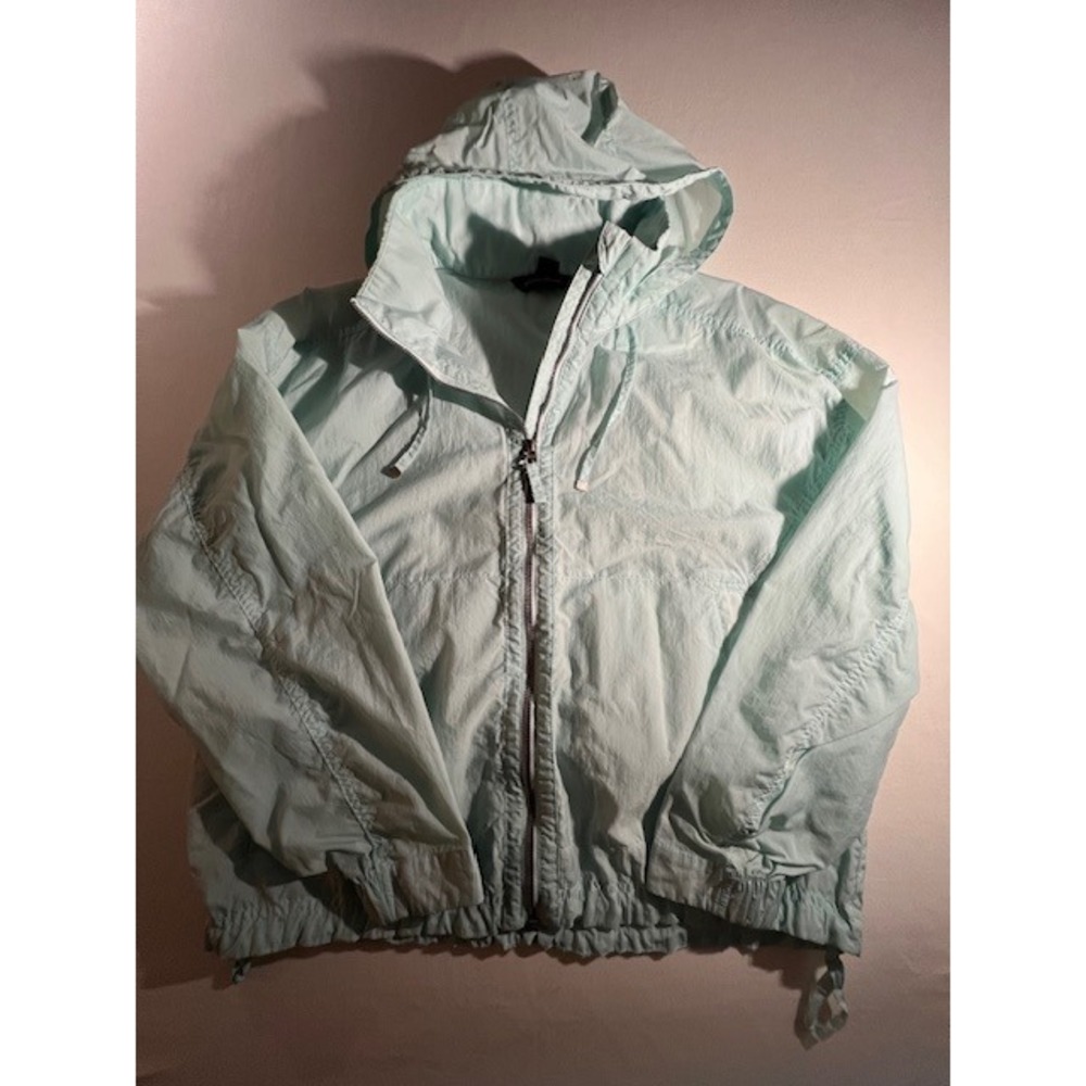 Eddie Bauer Windbreaker Women Large Mint Green Packable Hooded Full Zip Jacket